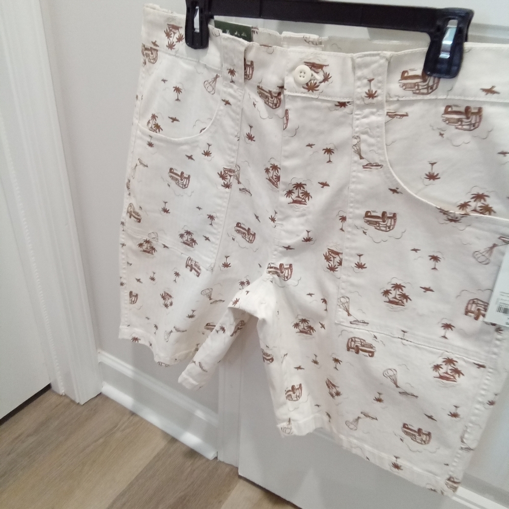 Mutual Weave Men's Size 36 Flat Front Shorts with Brown Jeep Print NWT